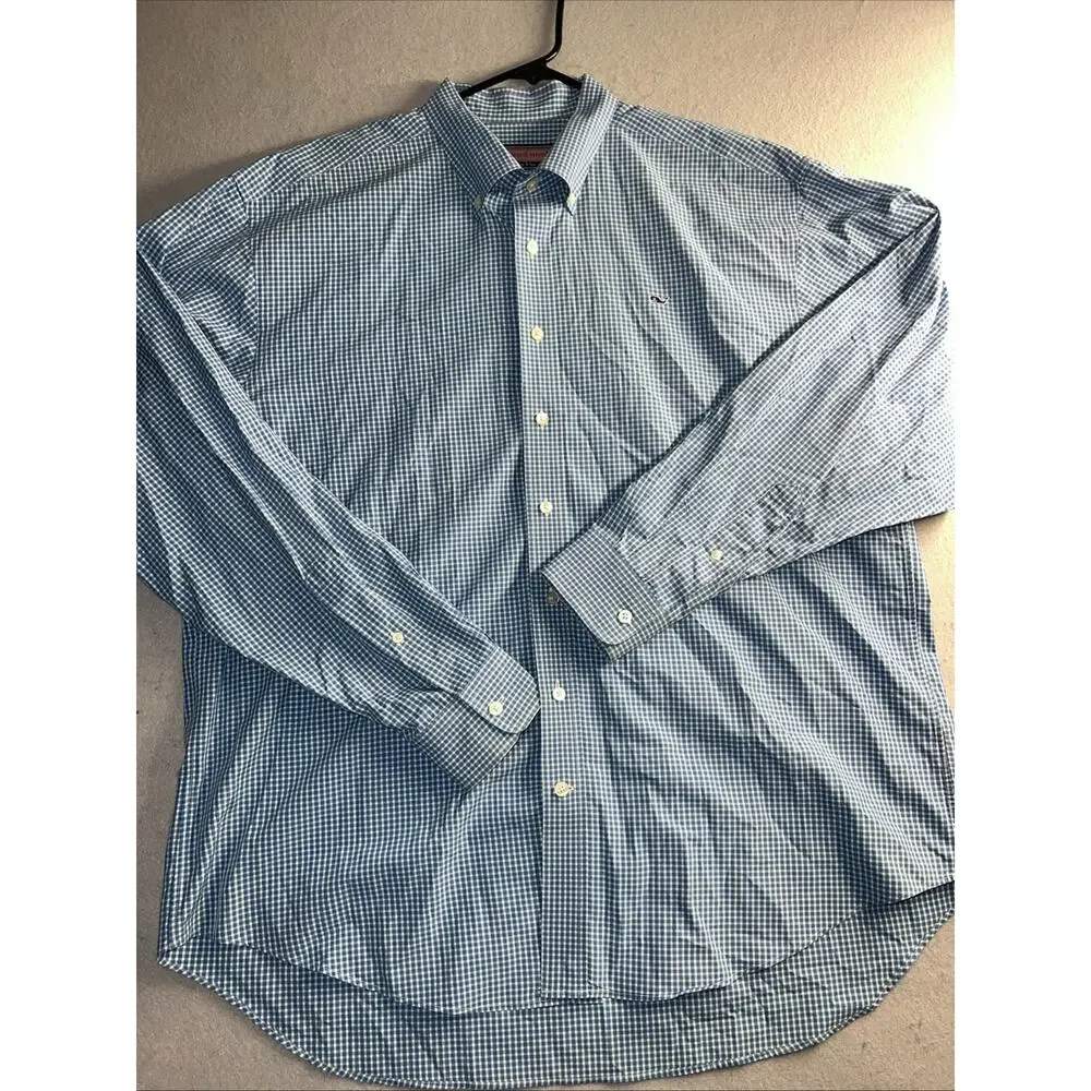 Vineyard Vines Whale Dress Shirt Long Sleeve Plaid Casual Long Sleeve Mens Sz XL